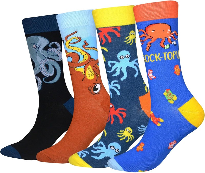 Cansok Men's 2/4 Packs Fun Crazy Novelty Dress Crew Socks - Image 1